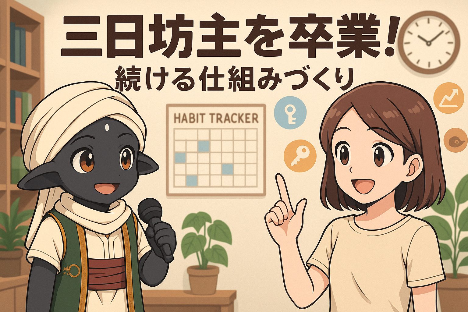 習慣化の達成を応援してくれる整理収納アドバイザー片付恵さんのイラスト